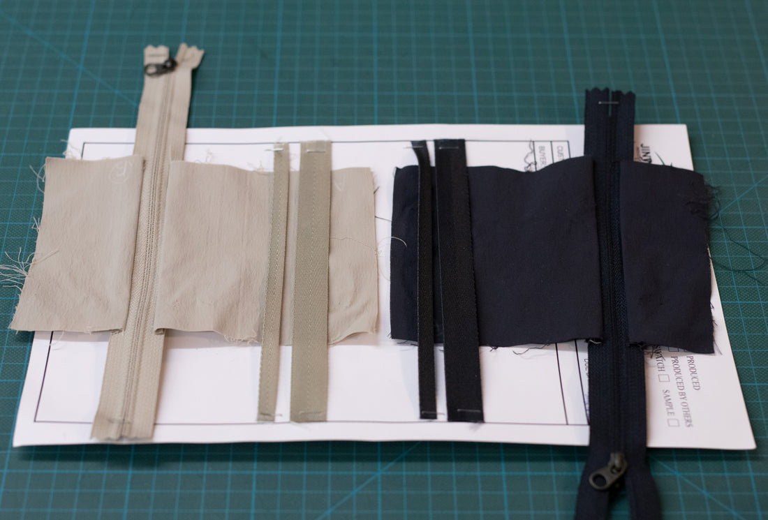Fabric and zipper samples. 