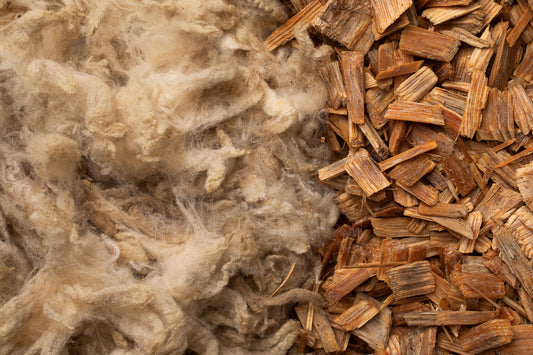 Merino wool and wood fiber.